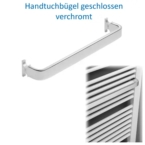 Handtuchhalter aus verchromtem Metall, befestigt an der Wand, geeignet für die Verwendung mit einem Kermi-Heizkörper, bietet eine praktische Ablage für Handtücher.